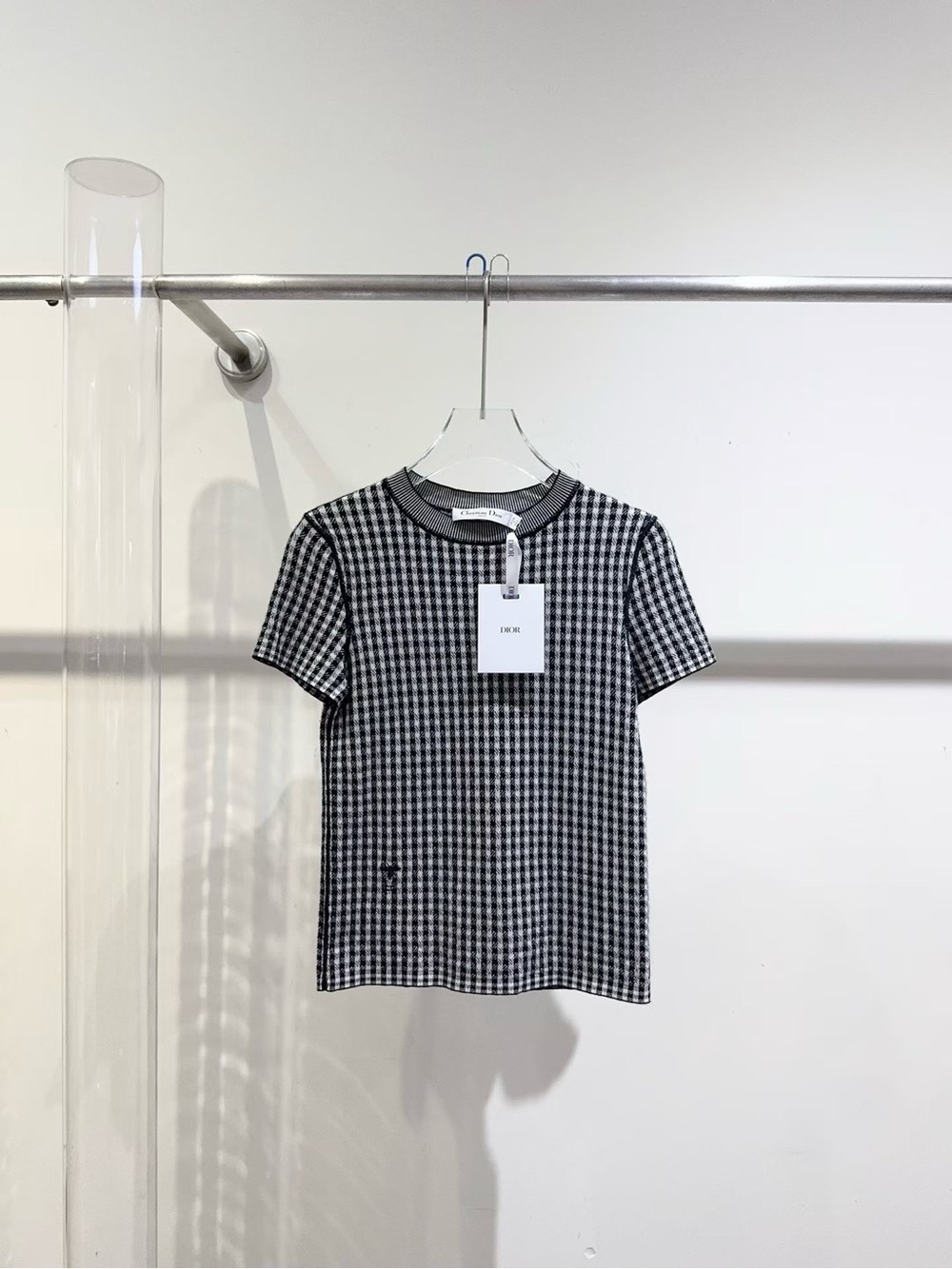 Dior Black and White Gingham Short Sleeve Top